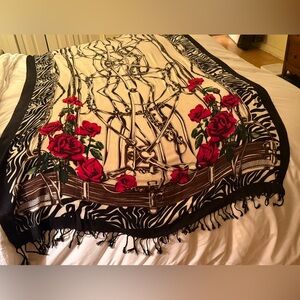 Elegant Black and Red Floral Scarf